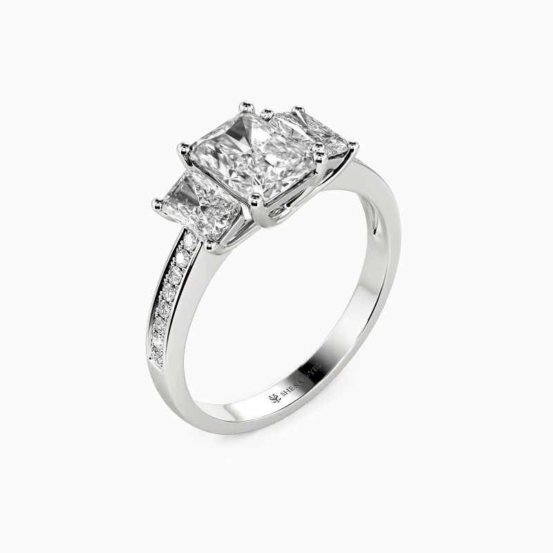 "Time After Time" Emerald Cut Three Stone Engagement Ring