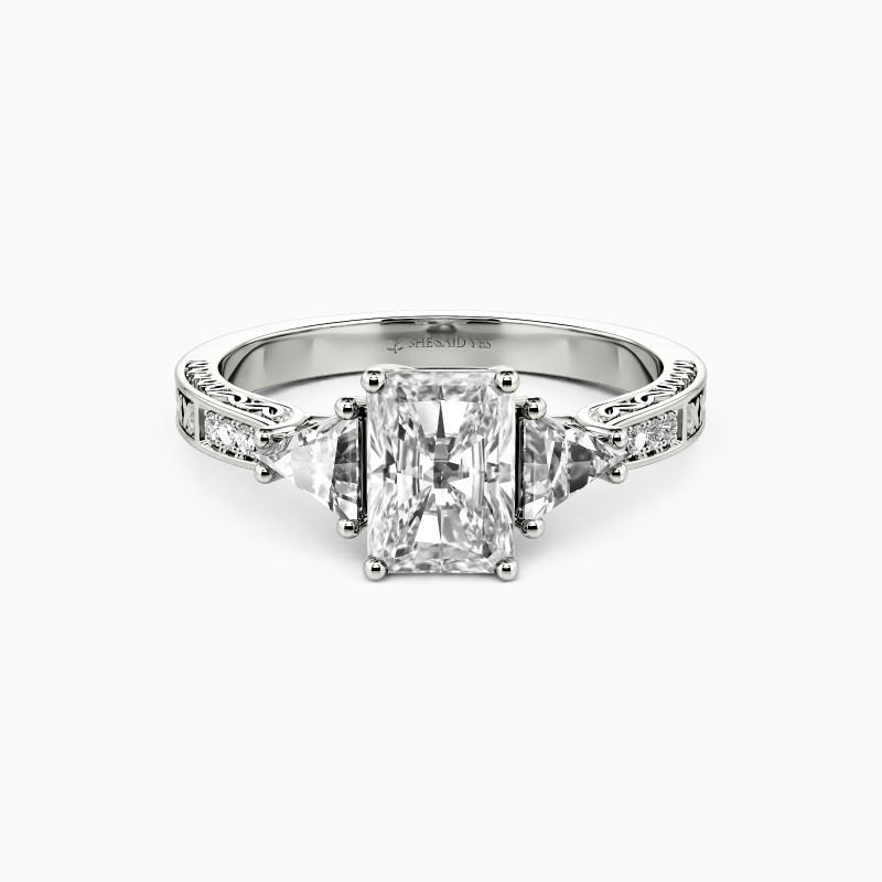 "Illumine ma vie" Taille radiant Bague de fiançailles à trois pierres