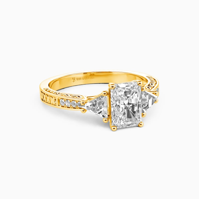 "Lighten My Life" Radiant Cut Three Stone Engagement Ring