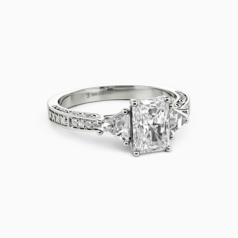 "Lighten My Life" Emerald Cut Three Stone Engagement Ring