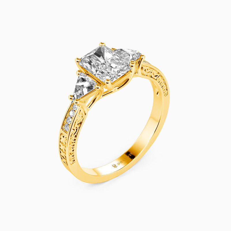 "Lighten My Life" Radiant Cut Three Stone Engagement Ring
