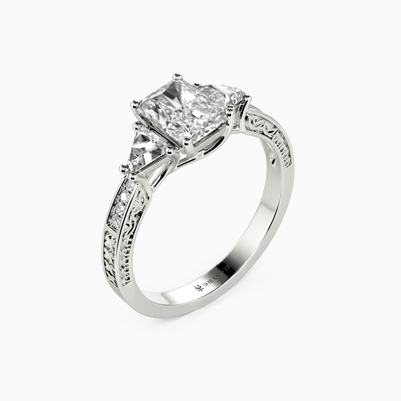 "Lighten My Life" Emerald Cut Three Stone Engagement Ring