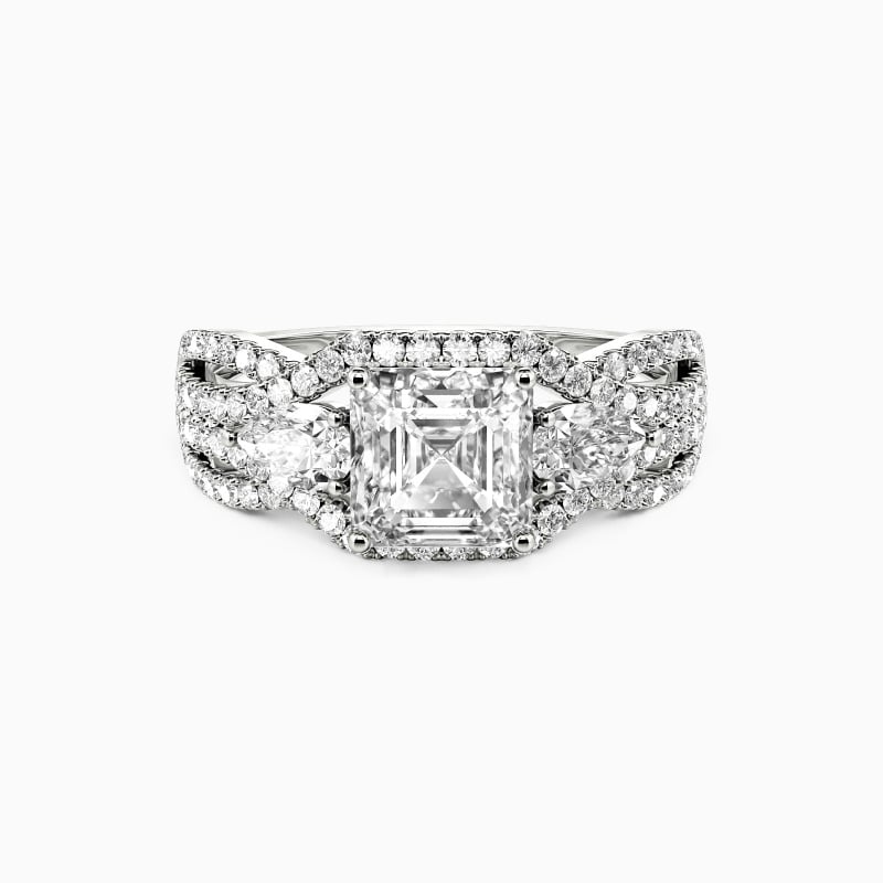 "Pure Love" Asscher Cut Three Stone Engagement Ring