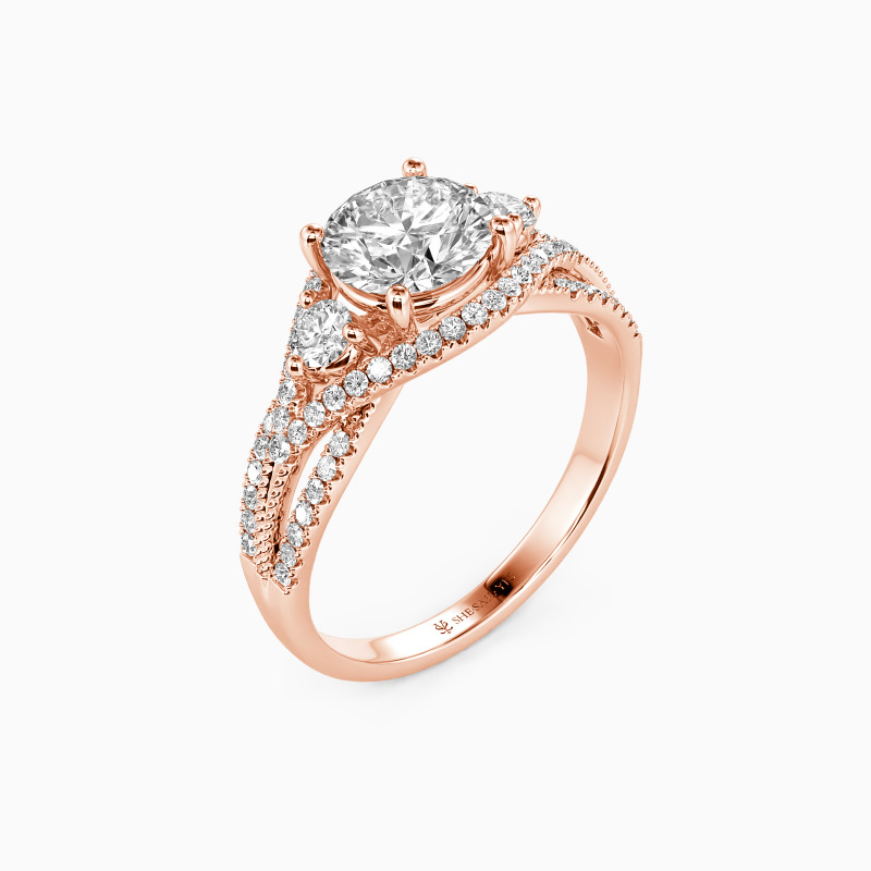 "Unfading Love" Round Cut Three Stone Engagement Ring