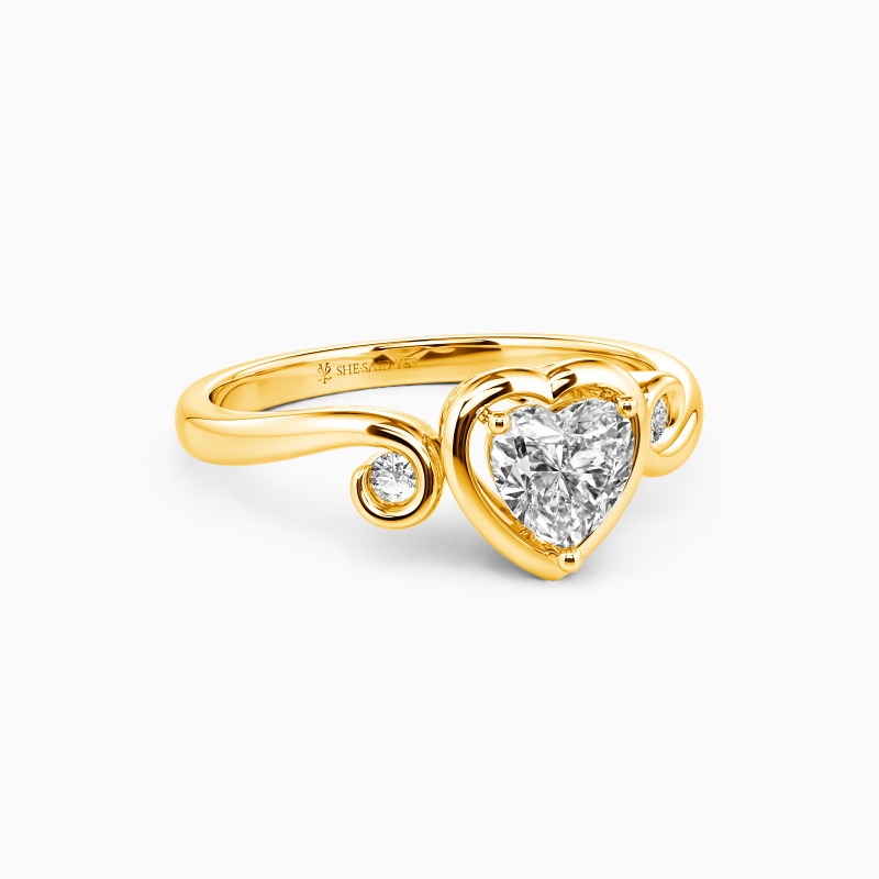 "Swirling Around My Heart" Heart Cut Three Stone Engagement Ring