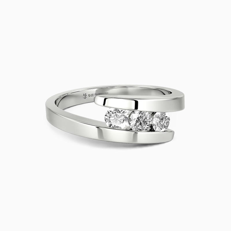"Flipped" Round Cut Three Stone Engagement Ring