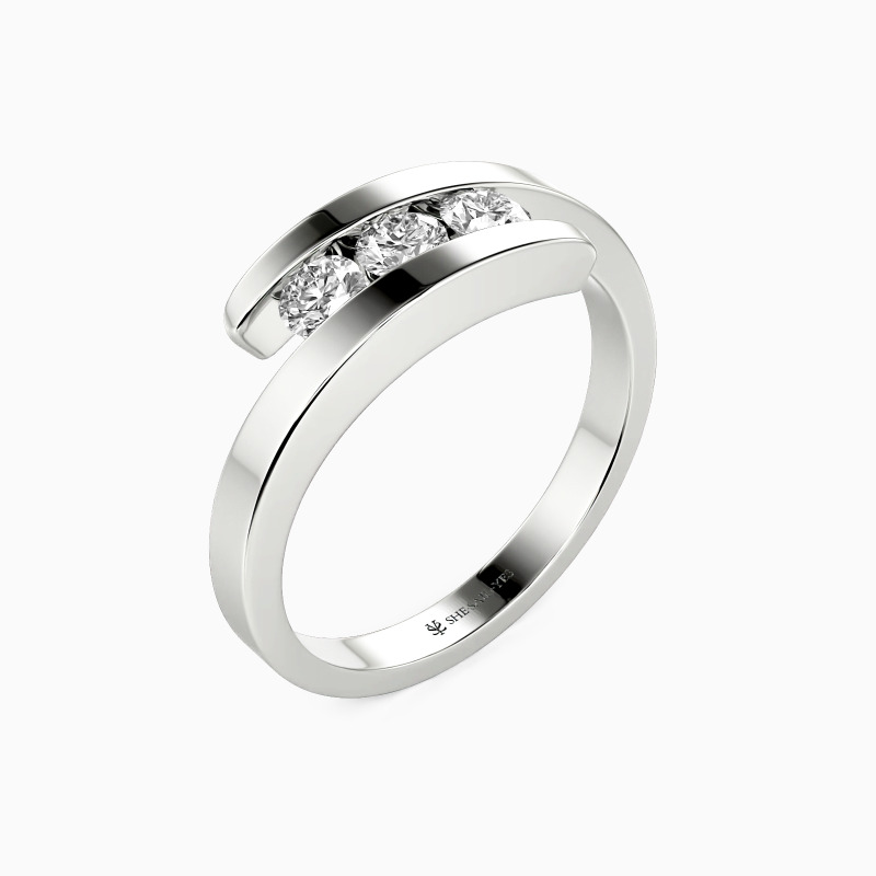 "Flipped" Round Cut Three Stone Engagement Ring