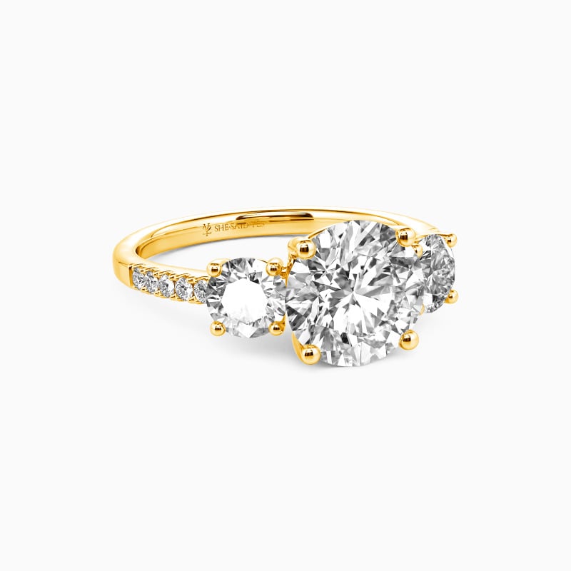 "Enamored Souls" Round Cut Three Stone Engagement Ring