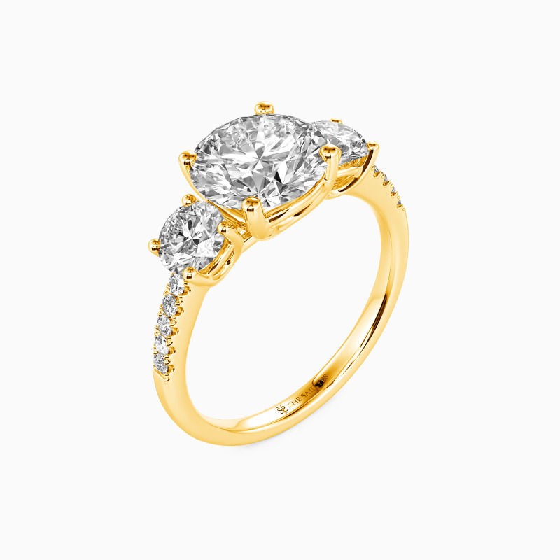 "Enamored Souls" Round Cut Three Stone Engagement Ring