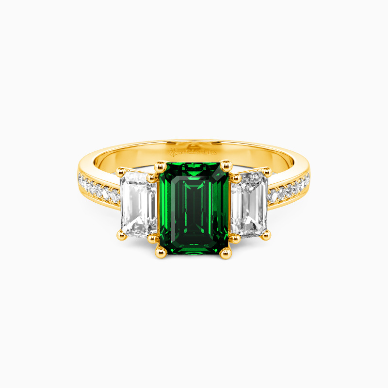 "Beloved Treasure" Emerald Cut Three Stone Engagement Ring