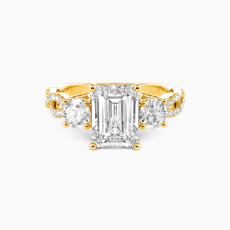 "Together Through All Time" Emerald Cut Three Stone Engagement Ring