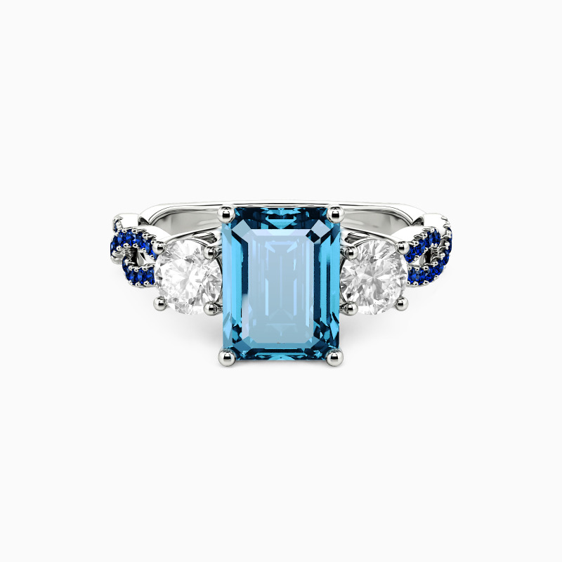 "Together Through All Time" Emerald Cut Three Stone Engagement Ring