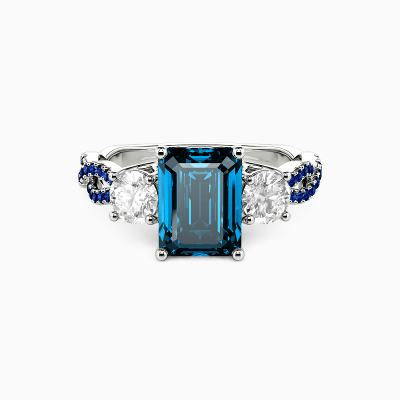 "Together Through All Time" Emerald Cut Three Stone Engagement Ring