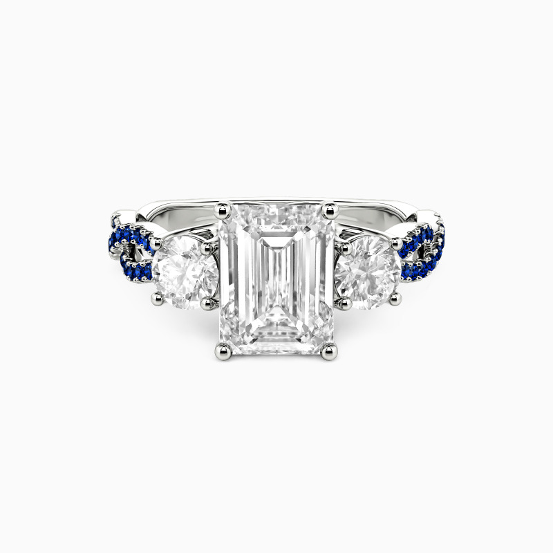 "Together Through All Time" Emerald Cut Three Stone Engagement Ring