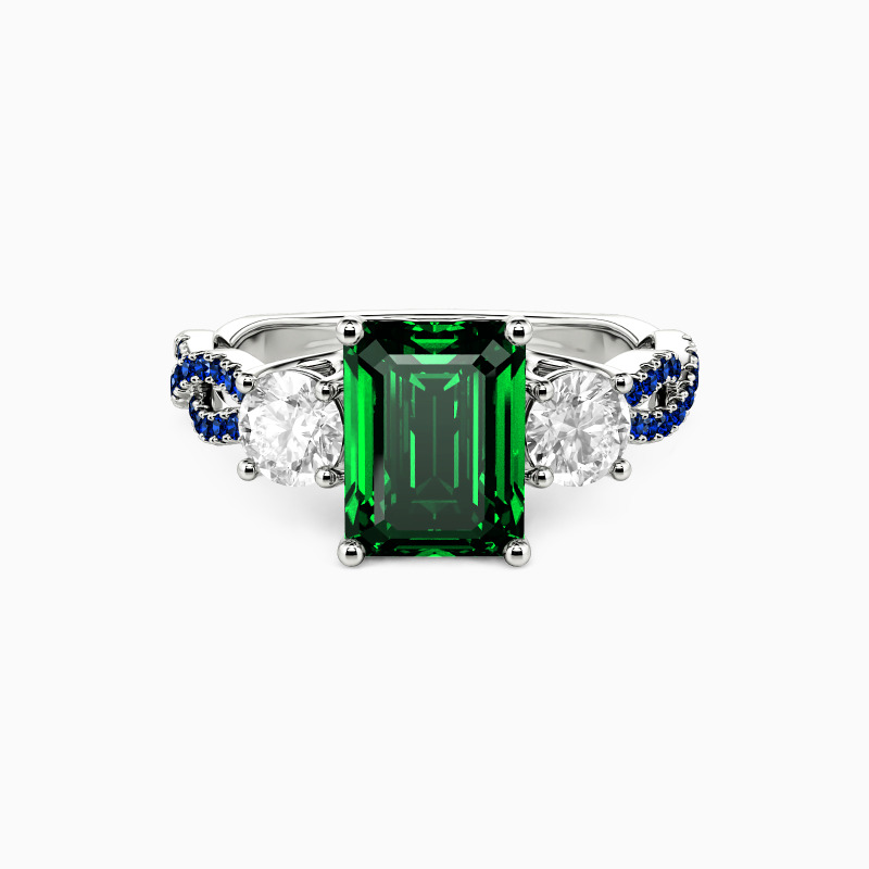 "Together Through All Time" Emerald Cut Three Stone Engagement Ring