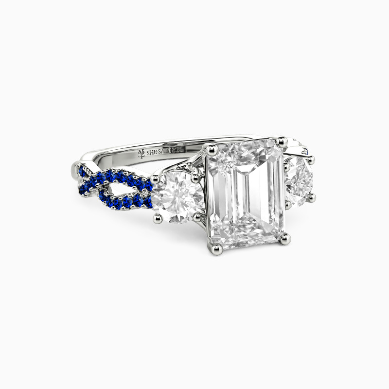 "Together Through All Time" Emerald Cut Three Stone Engagement Ring