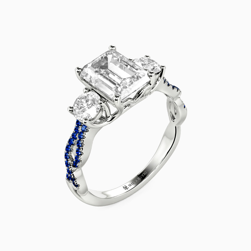 "Together Through All Time" Emerald Cut Three Stone Engagement Ring