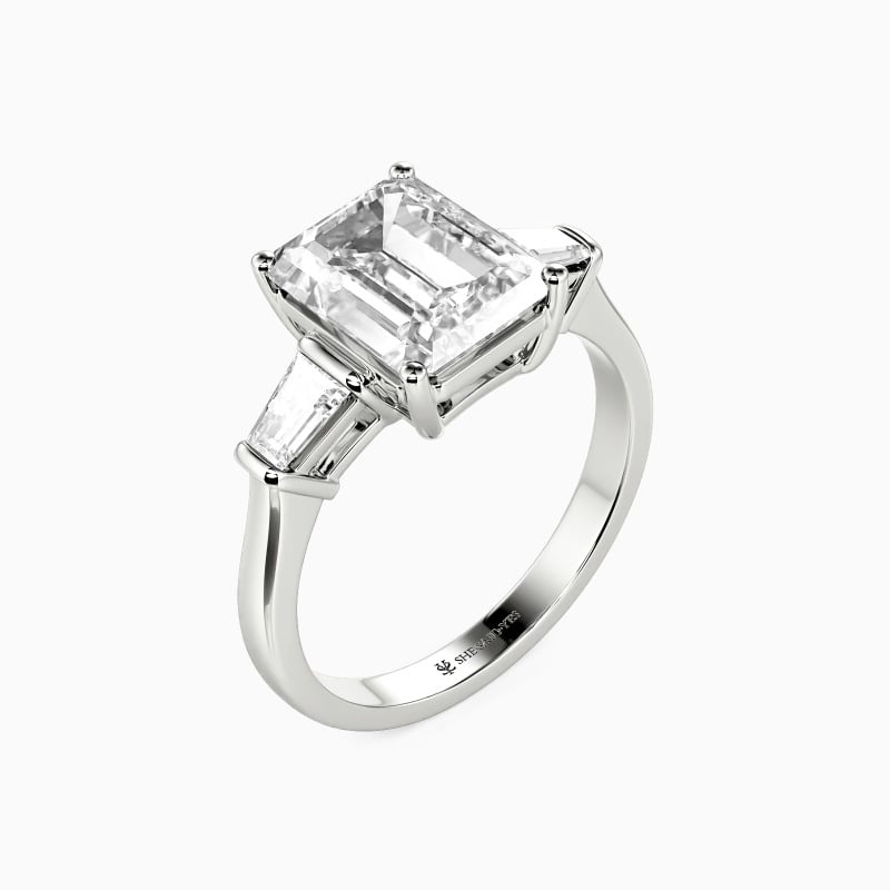 "Faithfully Yours" Emerald Cut Three Stone Engagement Ring