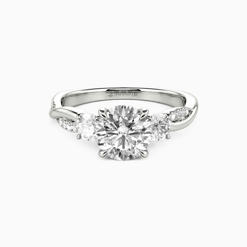 "Then, Now, Always" Round Cut Three Stone Engagement Ring
