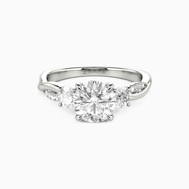 "Then, Now, Always" Round Cut Three Stone Engagement Ring