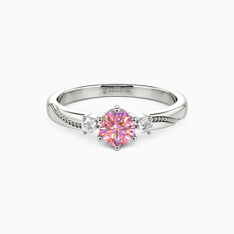"The Undulating Vow" Round Cut Three Stone Engagement Ring