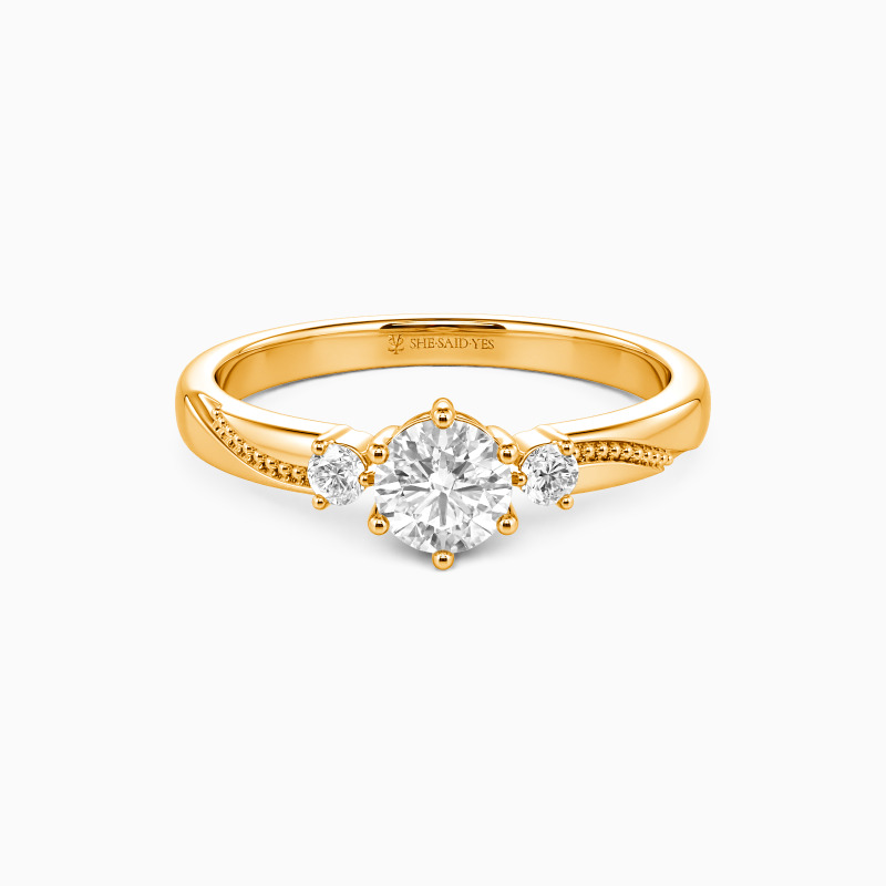 「素直な心」0.4ct ダイヤ 指輪 ラウンドカット ミルグレイン スリーストーン 婚約指輪