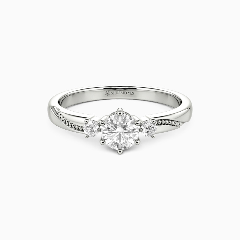 「素直な心」0.4ct ダイヤ 指輪 ラウンドカット ミルグレイン スリーストーン 婚約指輪