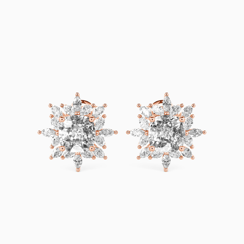 "Eternal Flowers" Cushion Cut Cluster Stud Earrings