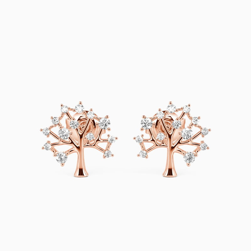 "Tree of Life" Round Cut Stud Earrings