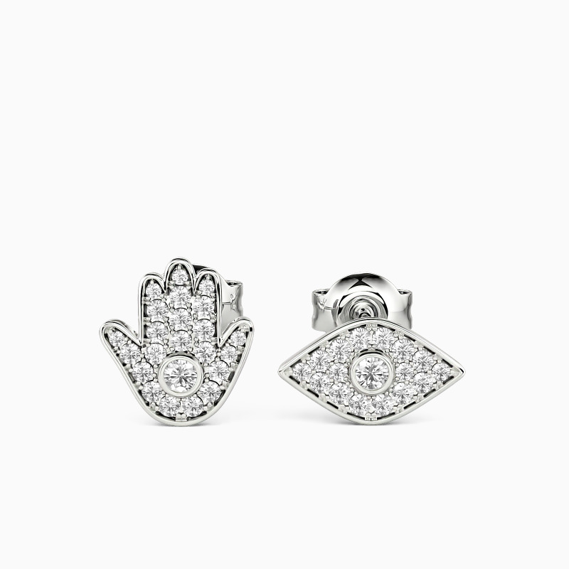 "Hamsa & Evil Eye" Round Cut Stud Earrings