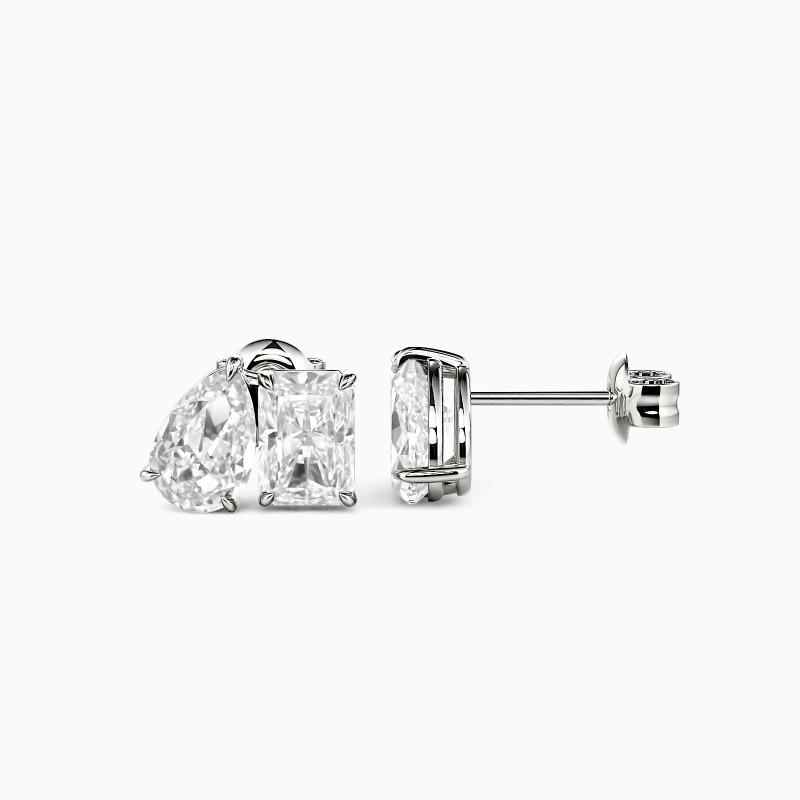 "Lovey Dovey" Radiant Cut Toi Et Moi Stud Earrings