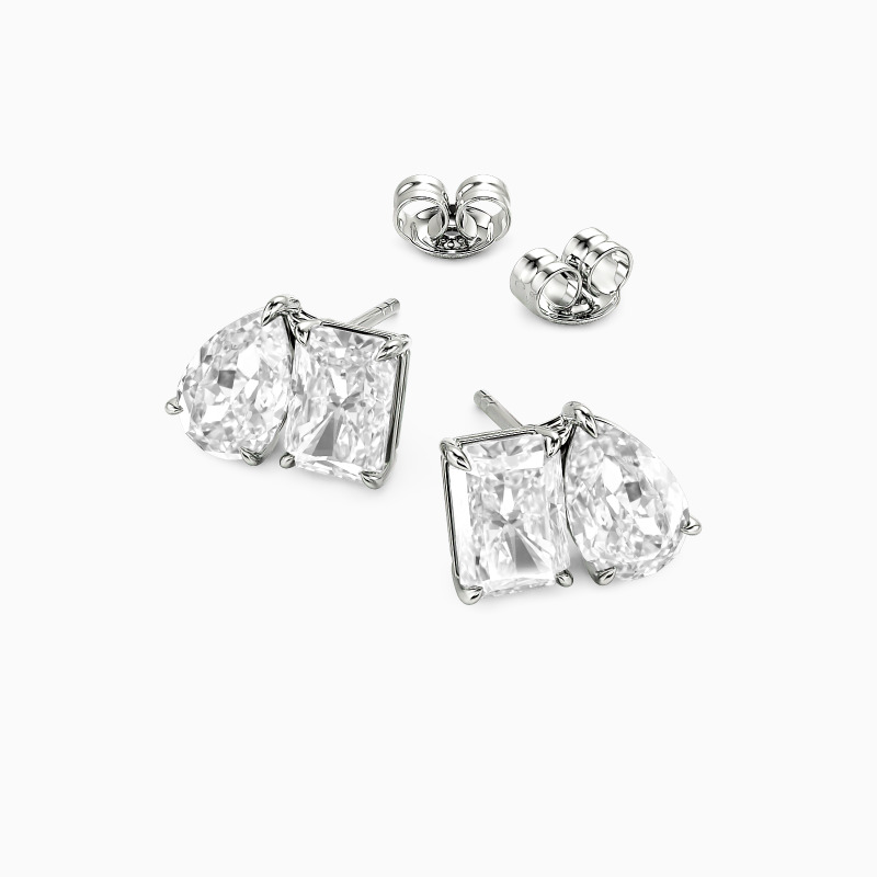 "Lovey Dovey" Radiant Cut Toi Et Moi Stud Earrings