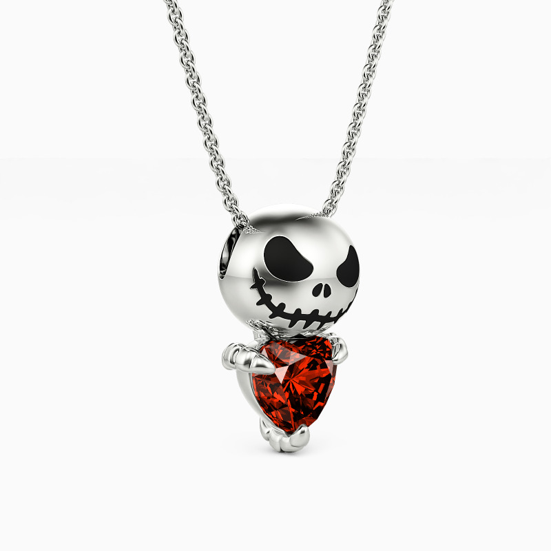 "Skeleton's Embrace" Heart Cut Skull Necklace