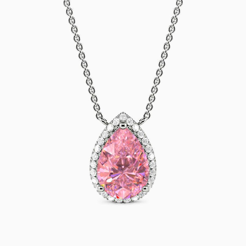 "Tear of Stardust" Pear Cut Halo Necklace