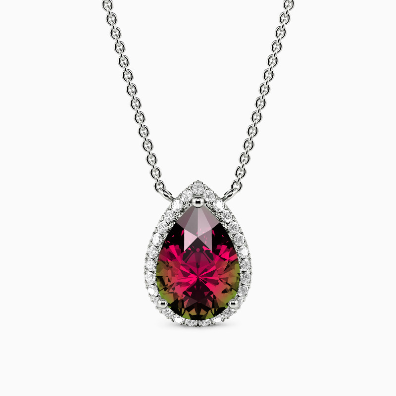 "Tear of Stardust" Pear Cut Halo Necklace