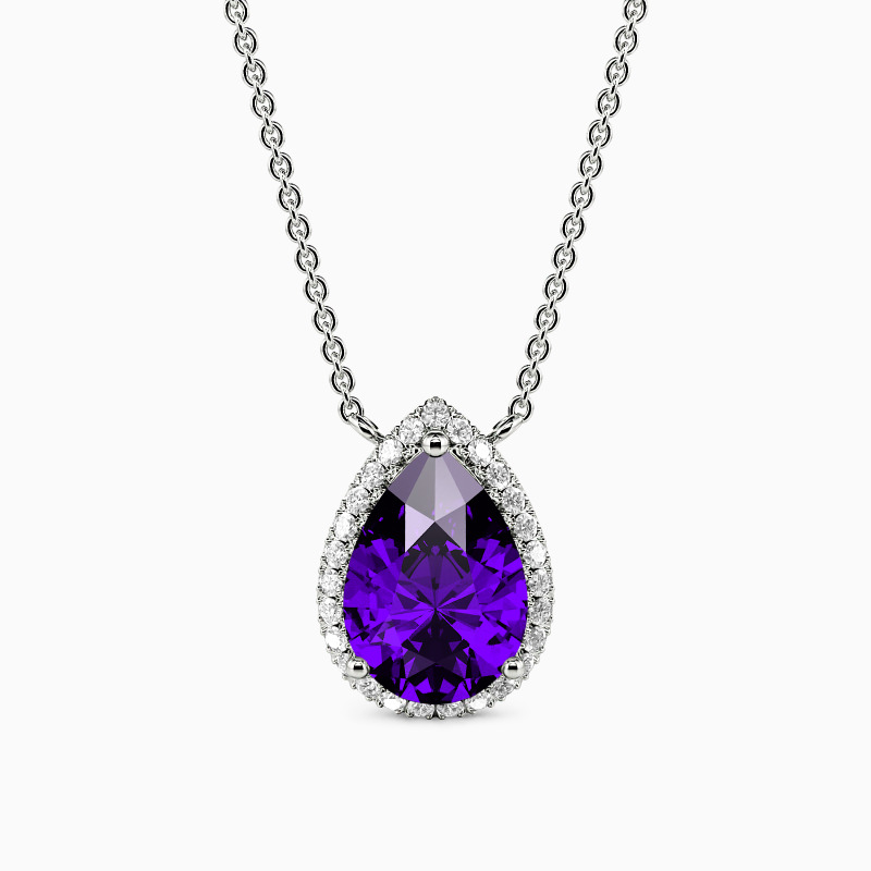 "Tear of Stardust" Pear Cut Halo Necklace