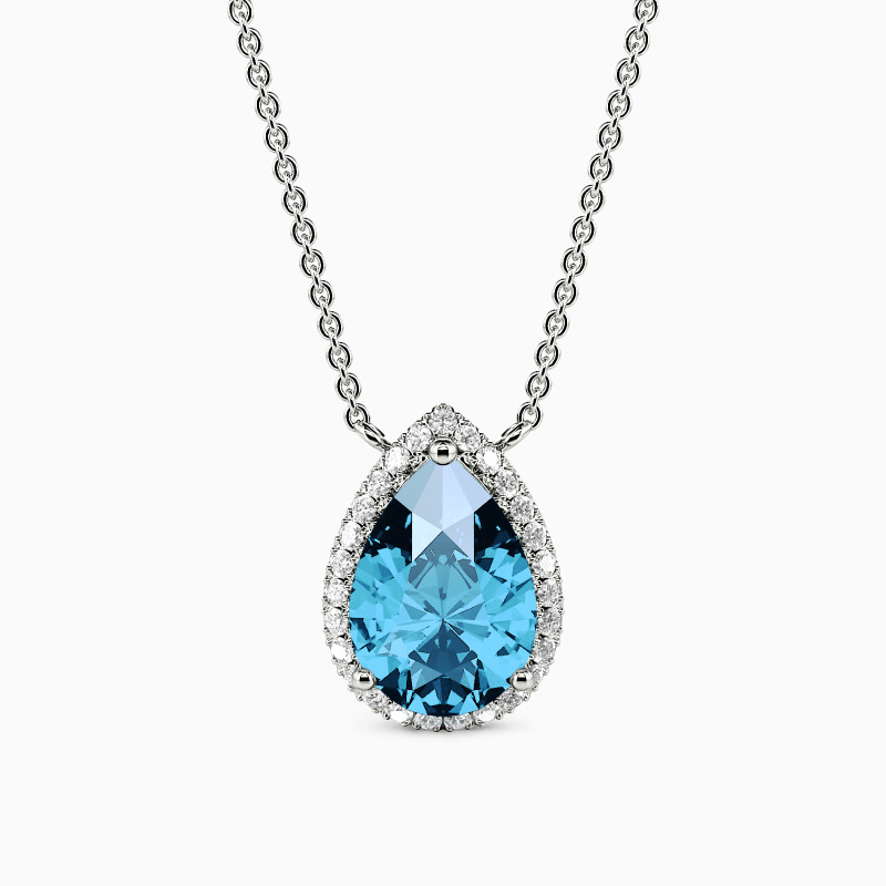 "Tear of Stardust" Pear Cut Halo Necklace