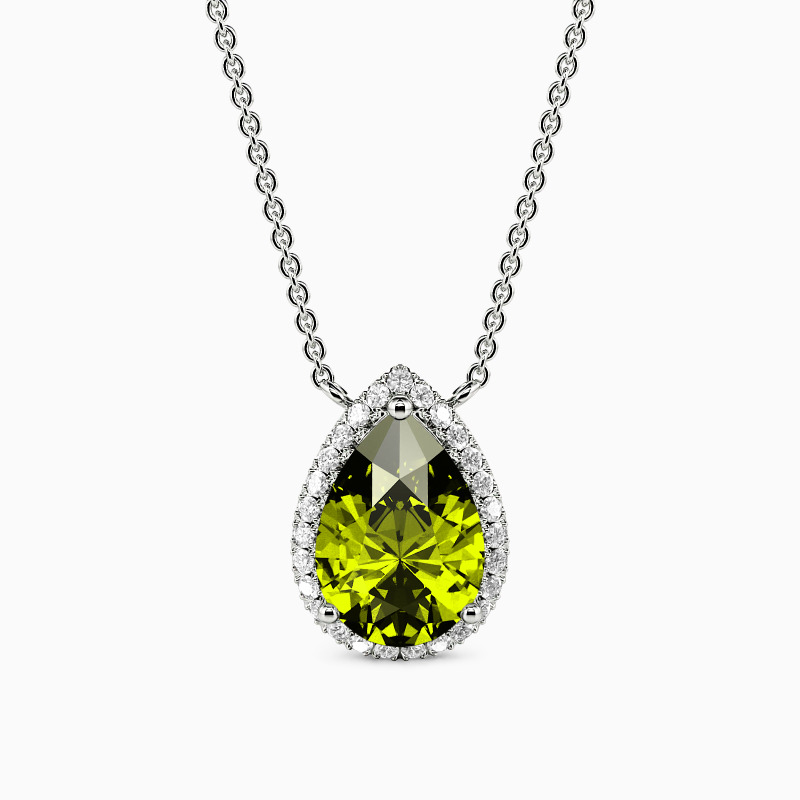 "Tear of Stardust" Pear Cut Halo Necklace
