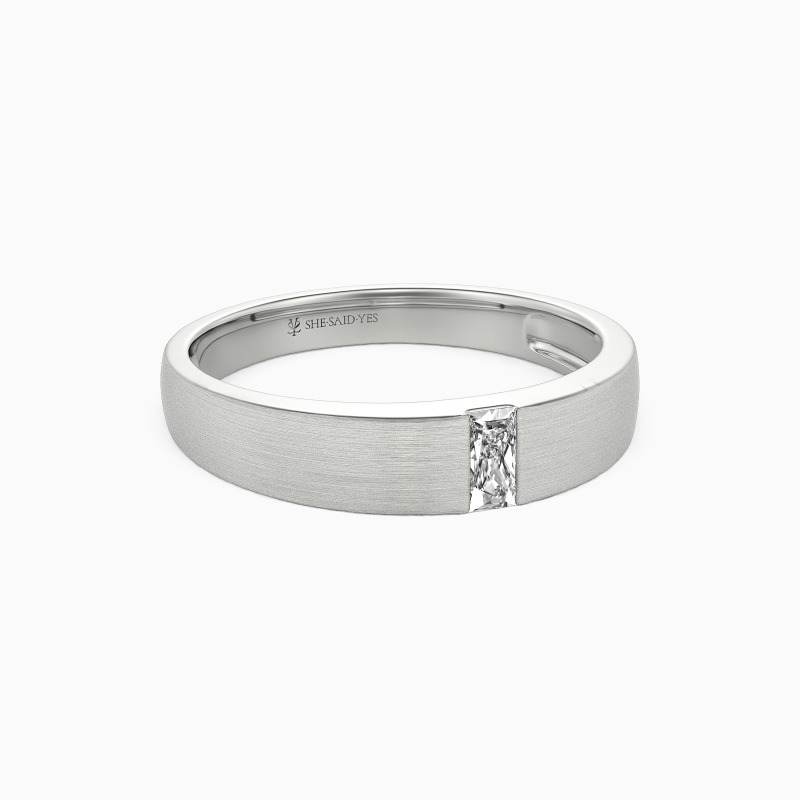 "Steadfast To You" Emerald Cut Matte Brushed Men's Wedding