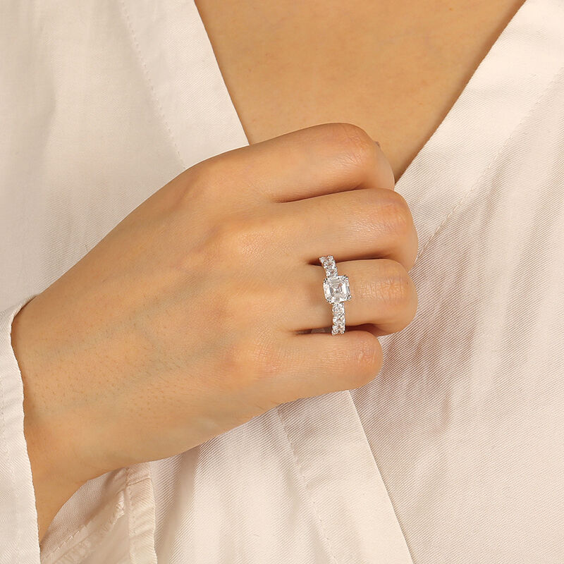 "Ready To Love" Radiant Cut Side Stone Engagement Ring