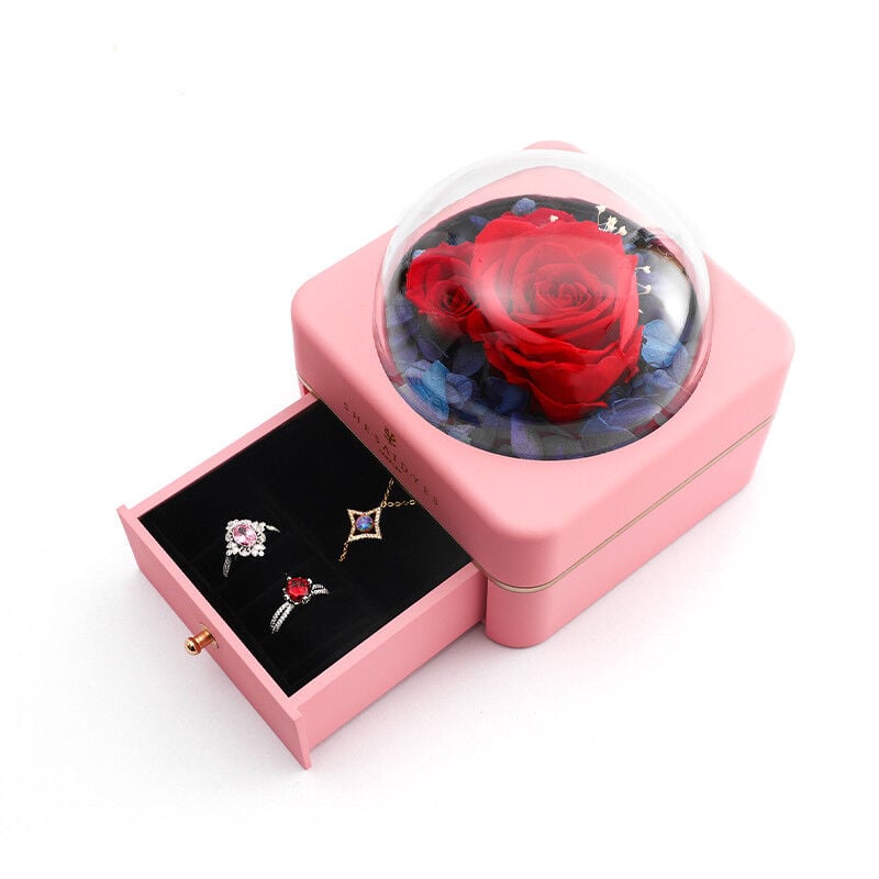"Preserved Forever Rose" Square-Shaped Jewelry Box Pink