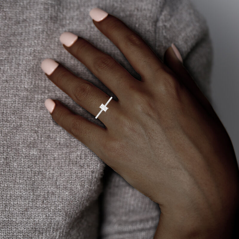 "Swear On Love" 0.4ct Radiant Cut Side Stone Engagement Ring