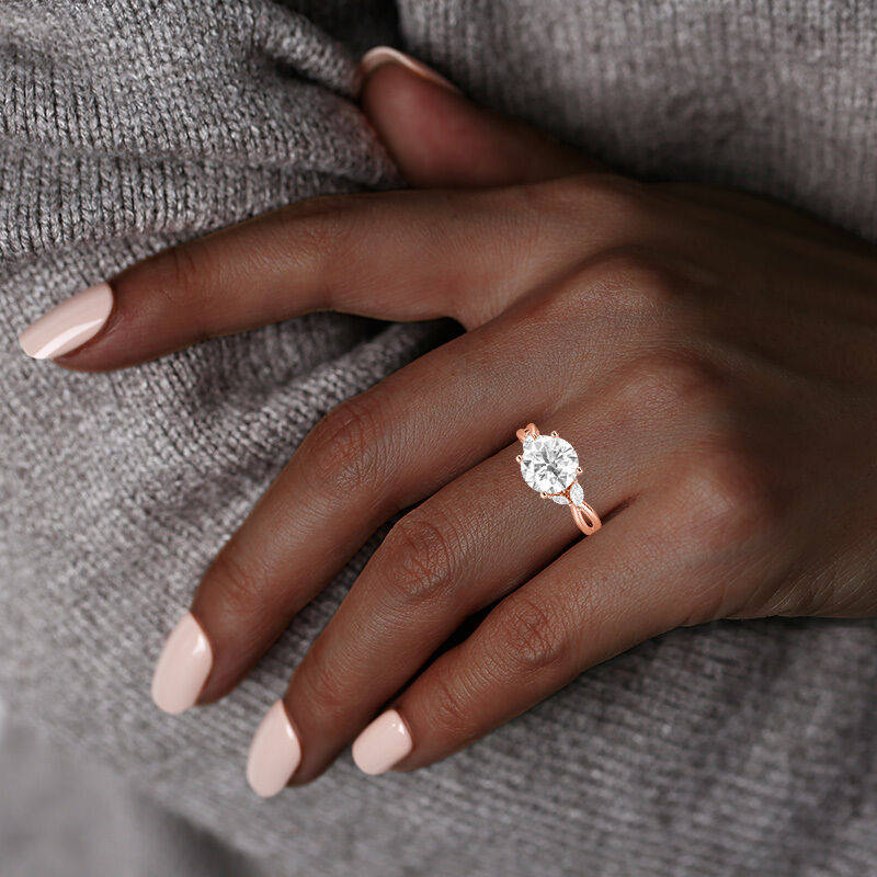 "The Best Part In My Life" Round Cut Side Stone Engagement Ring