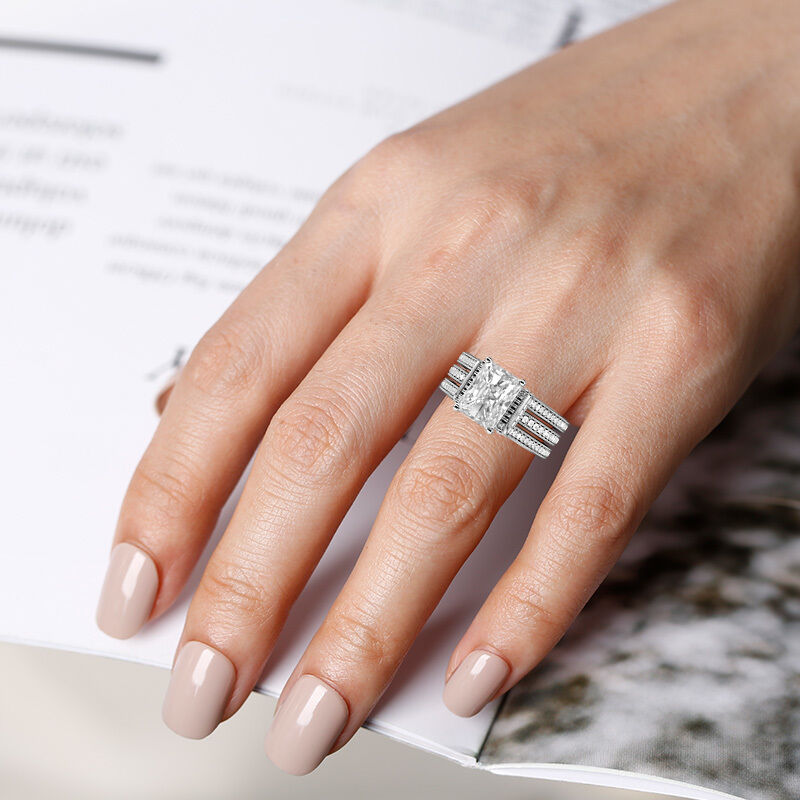 "Give Me Your Hand" Emerald Cut Bridal Set