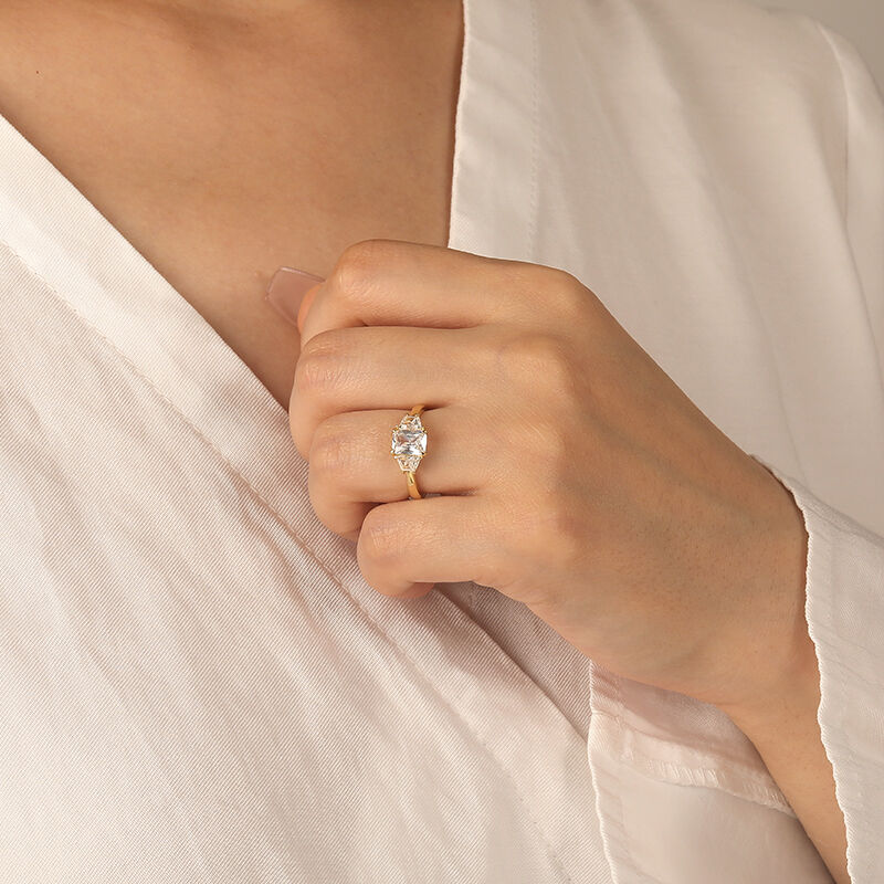 "Love Prayer" 1ct Radiant Cut Three Stone Engagement Ring