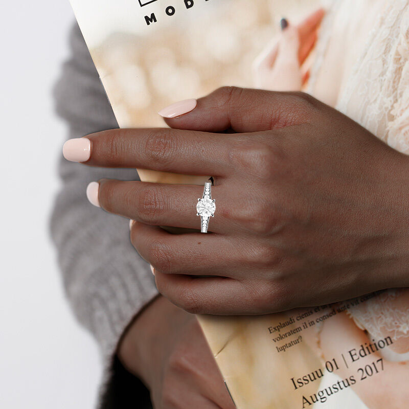 "Stairway to Forever" Round Cut Side Stone Engagement Ring