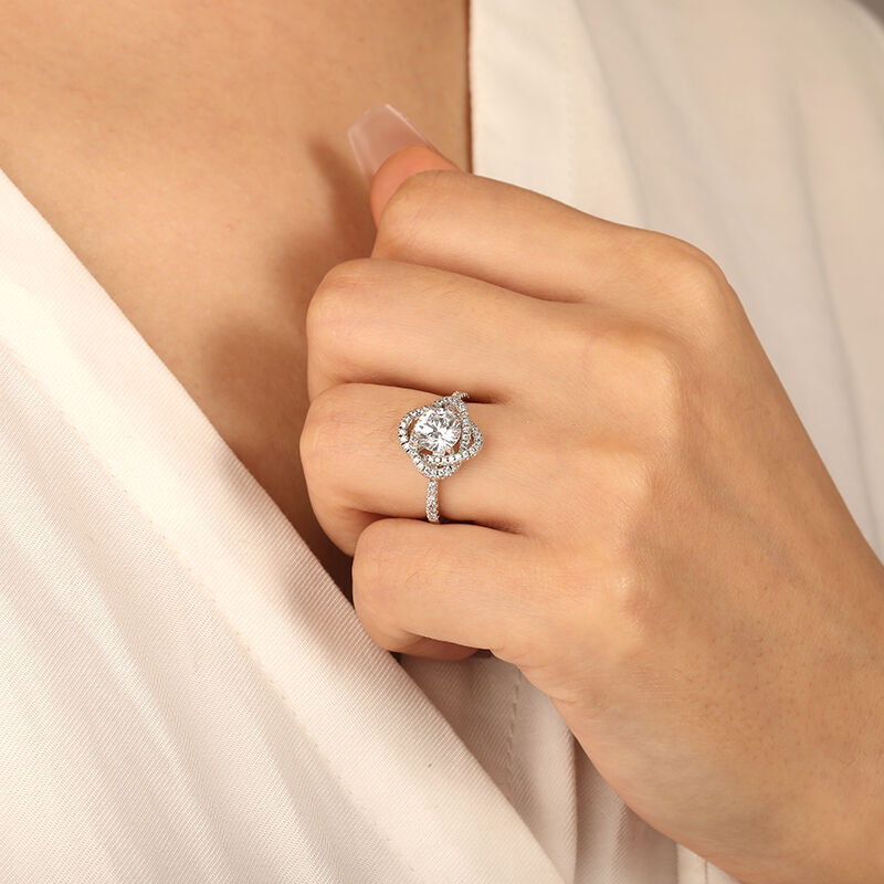 "Seal Of Love" Round Cut Side Stone Engagement Ring