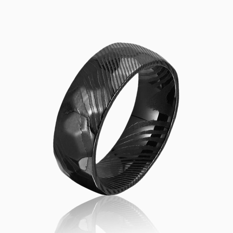 "Midnight Sonata" 8mm Damascus Steel Men's Wedding Ring