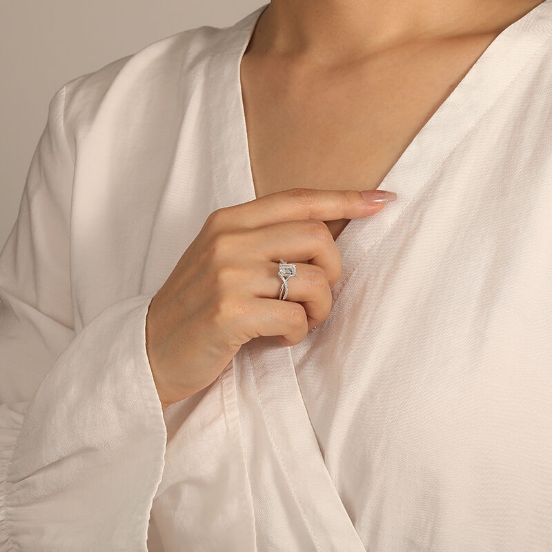 "All I Ask" Emerald Cut Side Stone Engagement Ring