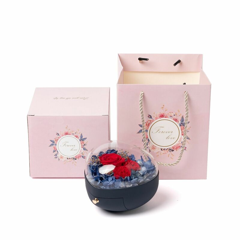 "Preserved Forever Rose" Heart-Shaped Jewelry Box Blue